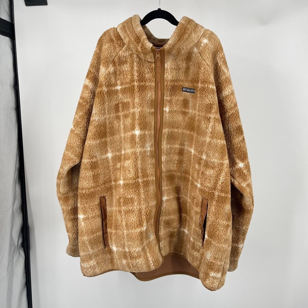 Columbia Women's Fleece Zip Sweater Plaid 2X Mock Neck Gorpcore Hiking Granola